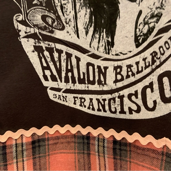 Women’s custom Janis Joplin Upcycled Pink Plaid Flannel Band Shirt. Sz M-L - Picture 4 of 10